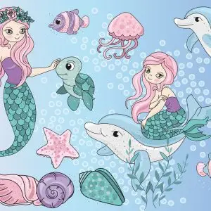 Papier Peint Sirènes Avec Des Animaux Marins – Image 1