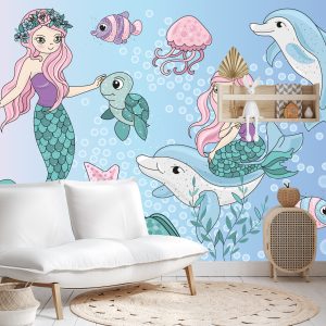 Papier Peint Sirènes Avec Des Animaux Marins – Image 4