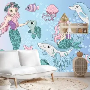 Papier Peint Sirènes Avec Des Animaux Marins – Image 4