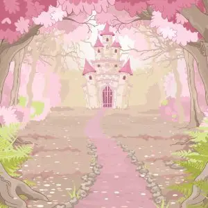 Papier Peint Château Dans La Forêt Rose – Image 1