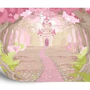 Papier Peint Château Dans La Forêt Rose – Image 2