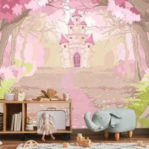 Papier Peint Château Dans La Forêt Rose – Image 5