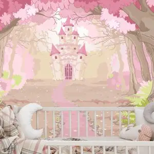 Papier Peint Château Dans La Forêt Rose – Image 6