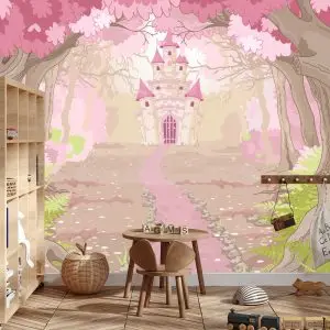 Papier Peint Château Dans La Forêt Rose – Image 3