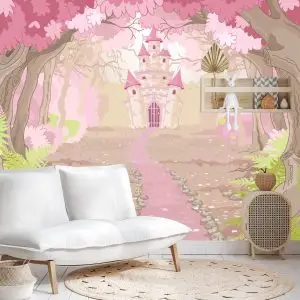 Papier Peint Château Dans La Forêt Rose – Image 4