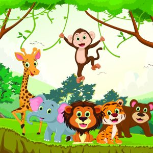 Papier Peint Animaux Heureux Dans La Jungle – Image 1