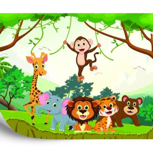 Papier Peint Animaux Heureux Dans La Jungle – Image 2
