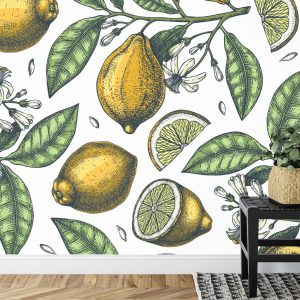 Papier Peint Citrons Avec Des Fleurs – Image 7