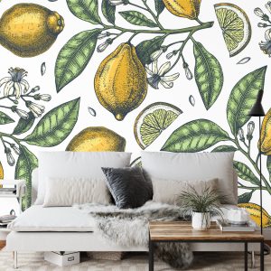 Papier Peint Citrons Avec Des Fleurs – Image 3