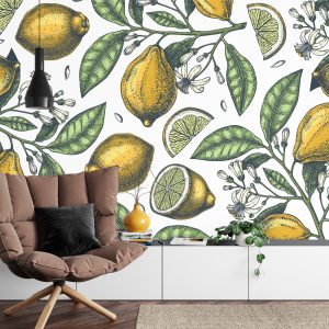 Papier Peint Citrons Avec Des Fleurs – Image 4
