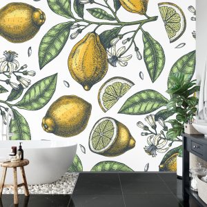 Papier Peint Citrons Avec Des Fleurs – Image 5