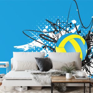 Papier Peint Ballon De Volley-Ball Sur Fond De Motifs Abstraits – Image 3