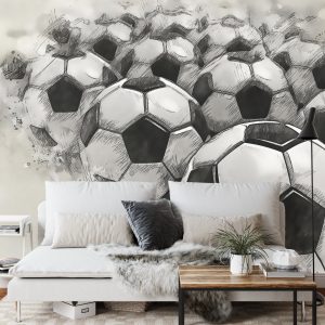 Papier Peint Ballons De Football Dessinés Avec Un Crayon – Image 3