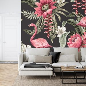 Papier Peint Fleurs Tropicales Et Flamants Roses Vintage – Image 6