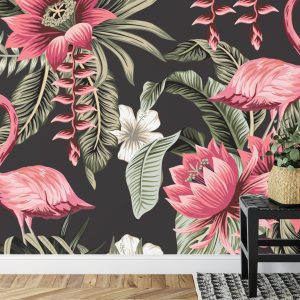 Papier Peint Fleurs Tropicales Et Flamants Roses Vintage – Image 7