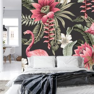 Papier Peint Fleurs Tropicales Et Flamants Roses Vintage – Image 8