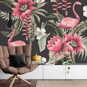 Papier Peint Fleurs Tropicales Et Flamants Roses Vintage – Image 4