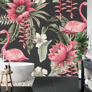 Papier Peint Fleurs Tropicales Et Flamants Roses Vintage – Image 5