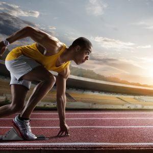 Papier Peint Athlète Sur Le Bloc De Départ 3D – Image 1