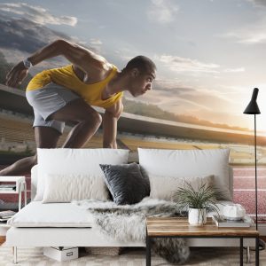 Papier Peint Athlète Sur Le Bloc De Départ 3D – Image 3