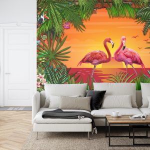 Papier Peint Flamants Roses Derrière Un Mur De Briques – Image 6