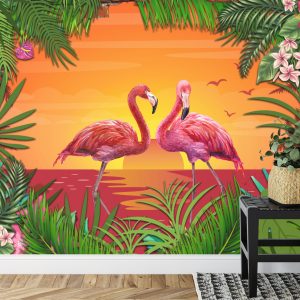 Papier Peint Flamants Roses Derrière Un Mur De Briques – Image 7