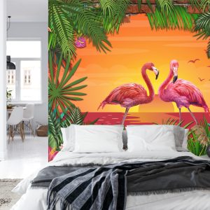 Papier Peint Flamants Roses Derrière Un Mur De Briques – Image 8
