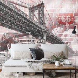 Papier Peint Voiture Sur Le Fond D'un Vieux Mur De Briques – Image 3