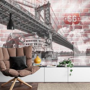 Papier Peint Voiture Sur Le Fond D'un Vieux Mur De Briques – Image 4