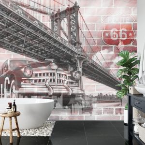 Papier Peint Voiture Sur Le Fond D'un Vieux Mur De Briques – Image 5