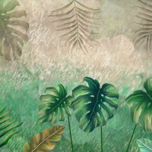 Papier Peint Plantes Tropicales Sur Un Fond Abstrait – Image 1