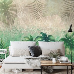 Papier Peint Plantes Tropicales Sur Un Fond Abstrait – Image 3