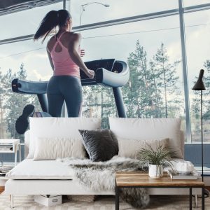 Papier Peint Femme Sur Un Tapis Roulant Avec Le Paysage À L'extérieur De La Fenêtre – Image 3