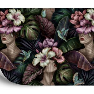 Papier Peint Visages Féminins Abstraits Entre Les Fleurs – Image 2