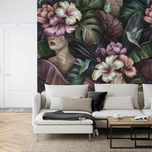 Papier Peint Visages Féminins Abstraits Entre Les Fleurs – Image 6