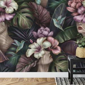 Papier Peint Visages Féminins Abstraits Entre Les Fleurs – Image 7