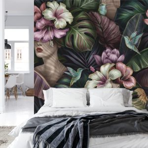 Papier Peint Visages Féminins Abstraits Entre Les Fleurs – Image 8