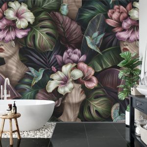 Papier Peint Visages Féminins Abstraits Entre Les Fleurs – Image 5