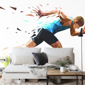 Papier Peint Running Man Dans Un Motif Géométrique – Image 3