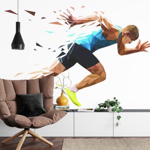 Papier Peint Running Man Dans Un Motif Géométrique – Image 4