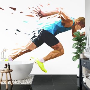 Papier Peint Running Man Dans Un Motif Géométrique – Image 5