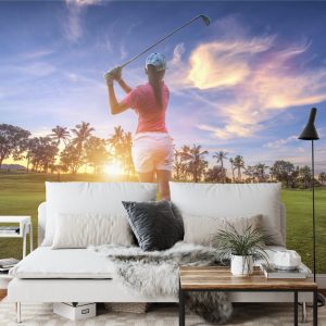 Papier Peint Golfeur Sur Fond De Coucher De Soleil – Image 3