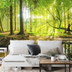 Papier Peint Beau Paysage Forestier Au Printemps En Effet 3D – Image 3