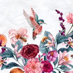 Papier Peint Colibris Et Abeilles Sur Une Fleur – Image 1