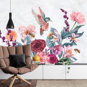 Papier Peint Colibris Et Abeilles Sur Une Fleur – Image 4