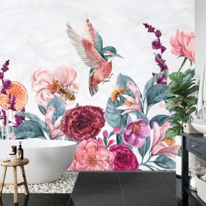Papier Peint Colibris Et Abeilles Sur Une Fleur – Image 5
