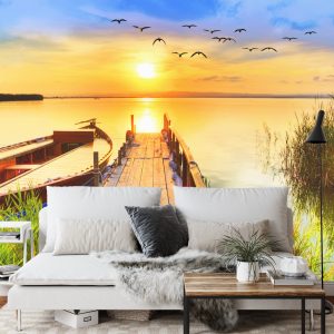 Papier Peint Paysage Avec Un Lac Au Coucher Du Soleil – Image 3