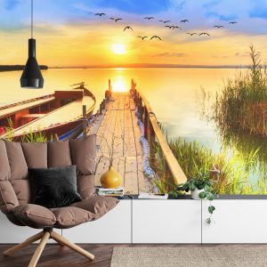 Papier Peint Paysage Avec Un Lac Au Coucher Du Soleil – Image 4