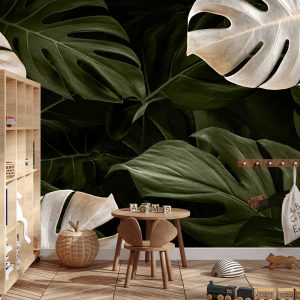 Papier Peint Feuilles De Monstera Blanches Et Vertes – Image 3