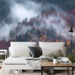 Papier Peint Forêt D'automne Dans Un Beau Brouillard – Image 3